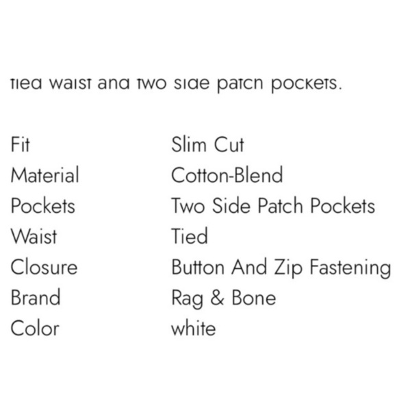 NWT Rag & Bone Abby Stretch Cotton Pants Ivory High Rise  $425. Size 4 - Picture 8 of 8